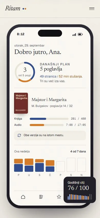 Primer ekrana aplikacije Ritam na telefonu
